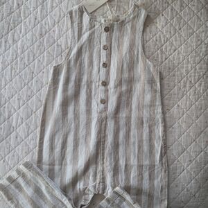 Rylee + Cru Striped Gray and Cream Kids One Piece